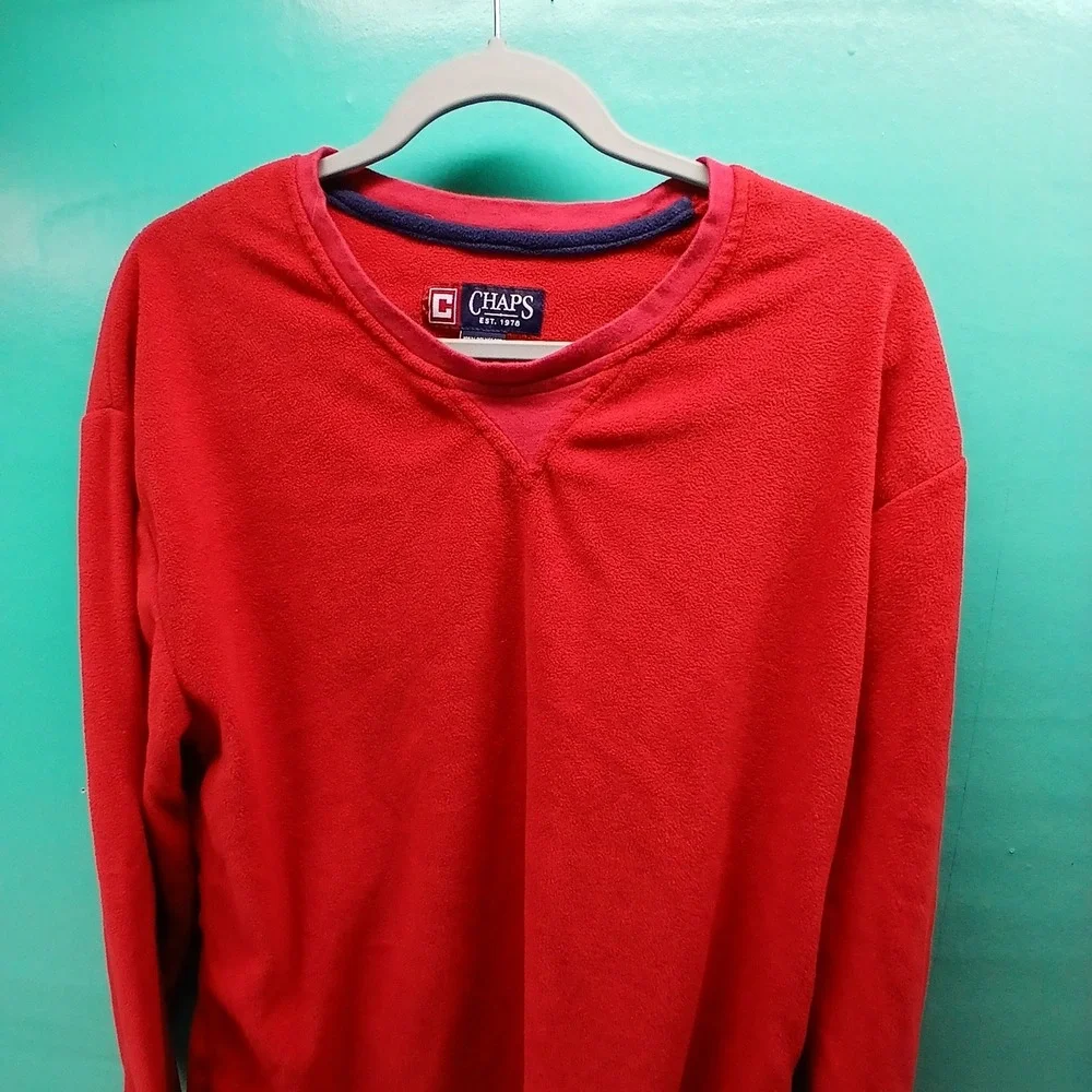 CHAPS Red Fleece Pullover Sweatshirt Long Sleeve V Neck Men's Size L‎